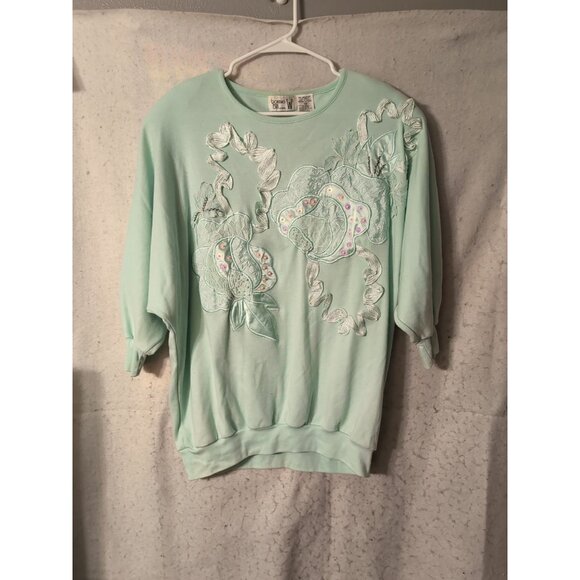 Bonnie And Bill By Holly Mint Green Embroidered Vintage Sweater Size 1X READ - Picture 1 of 11